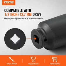 New Axle Nut Impact Socket Set, 1/2" Drive Deep 12-Point 8-Piece Metric Spindl