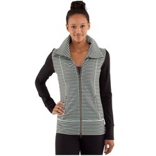 Lululemon Athletica Full Zip Jacket Funnel Neck Black and Mint Striped Size 8