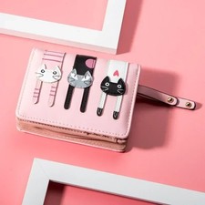 Women Leather Cute Cat Pattern Wallet Coin Card Holder Zipper Purse Long Handbag