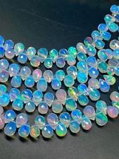 AAA Ethiopian Opal Teardrop Beads: Smooth Faceted Pear Shape, 4x5-8x10 mm