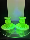 Vintage Fenton Topaz Vaseline Opalescent Hobnail Candle Holders. No Damage.
