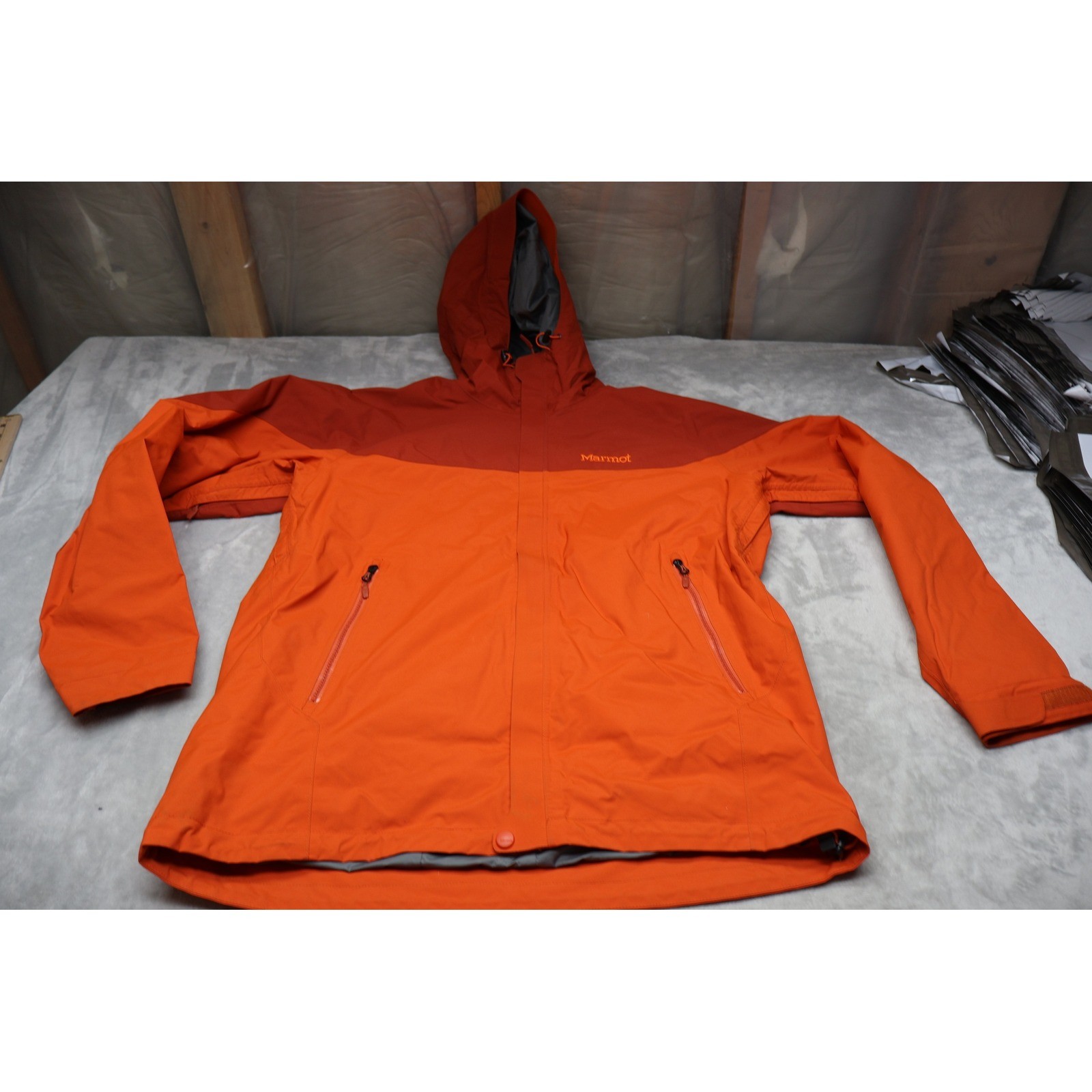 Marmot Jacket Mens Large Orange Hooded Wind Rain Full Zip Li