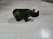 Vintage Avon Rhinoceros Tan Woods Aftershave Bottle Green & Black Glass Empty