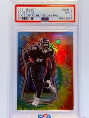 2021 Select #SCR-10 Kyle Pitts Select Certified Rookies Tie-Dye Prizm PSA 9 #/25
