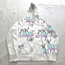 Fox Racing Hoodie Mens Medium White Fox Riders Company Allover Graphic Full Zip
