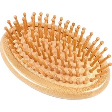 Mini Round Wood Scalp Massage Brush Bamboo Bristles Anti Static Detangling Hair