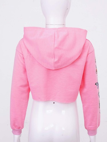 Kids Girls Casual Sweatshirt Sports Workout Hoodie Long Sleeve Hooded Shirts - Picture 5 of 50