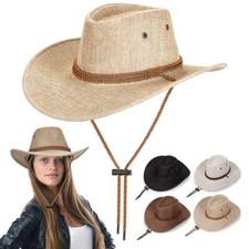 Men Women Cowboy Hat Wide Brim Linen Bucket Cap Visor Summer Fishing Beach Fedor