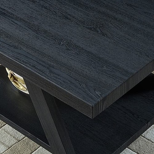3 Piece Black Wood Shelf Coffee Table with Side Tables for Living Room - Picture 6 of 7