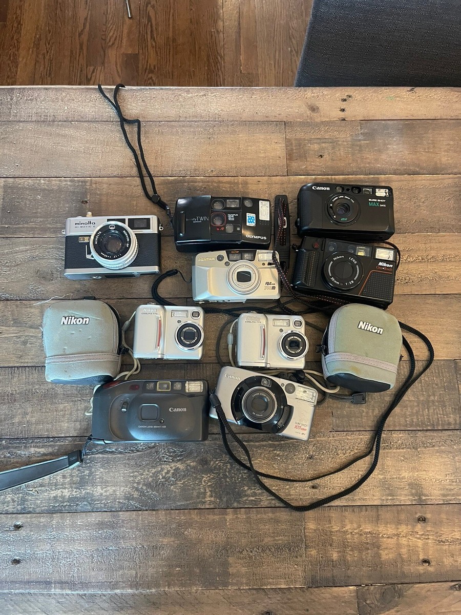 Vintage Lot Of 9 Film Camera For Repair Nikon Canon Olympus
