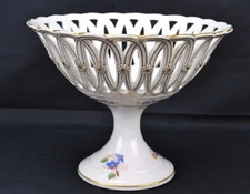  Antiqe Old Paris Porcelain Centerpiece Compote Corbeille Hand Painted Flower