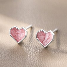 925 Sterling Silver Cute Pink Heart Stud Earrings Jewellery Women Girls Gift UK