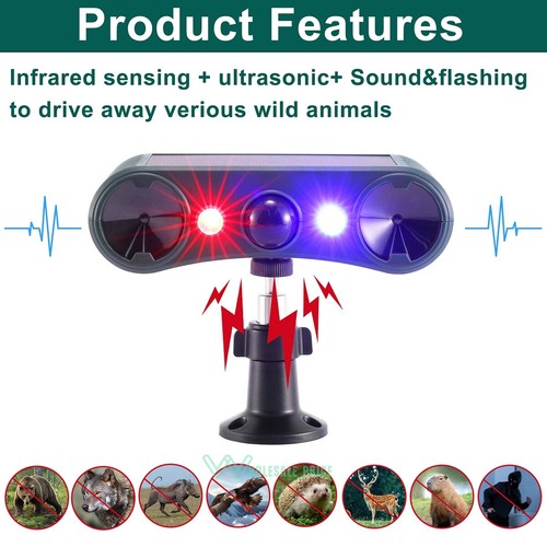 Animal Repeller Ultrasonic Solar Power Outdoor Pest Cat Mice Deer Sensor 4 Modes - Picture 8 of 35