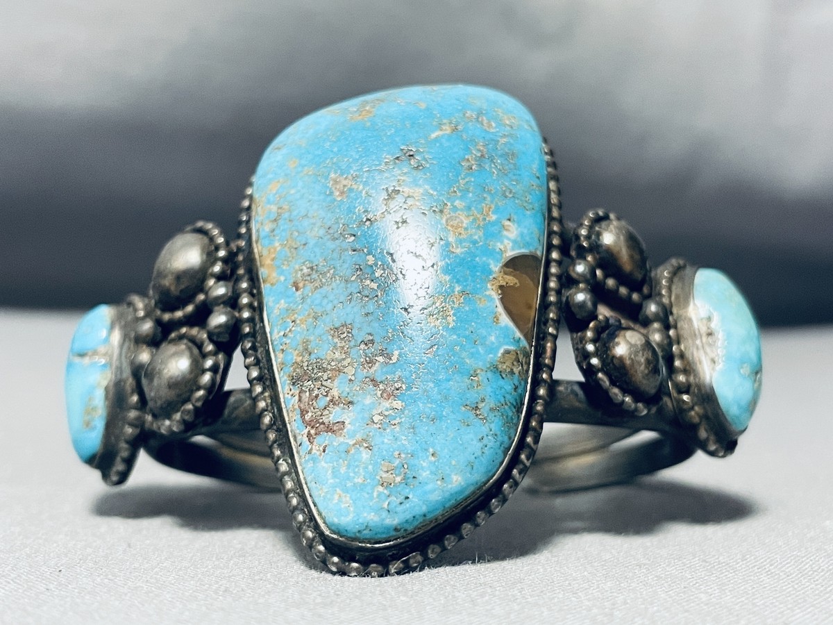 アクセサリー Vintage Navajo Turquoise Silver Bracelet IMPORTANT EARLY VINTAGE NAVAJO TURQUOISE STERLING SILVER BRACELET