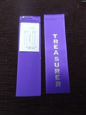 TREASURER purple ribbon with gold foil letters lot of 6 carded with pin