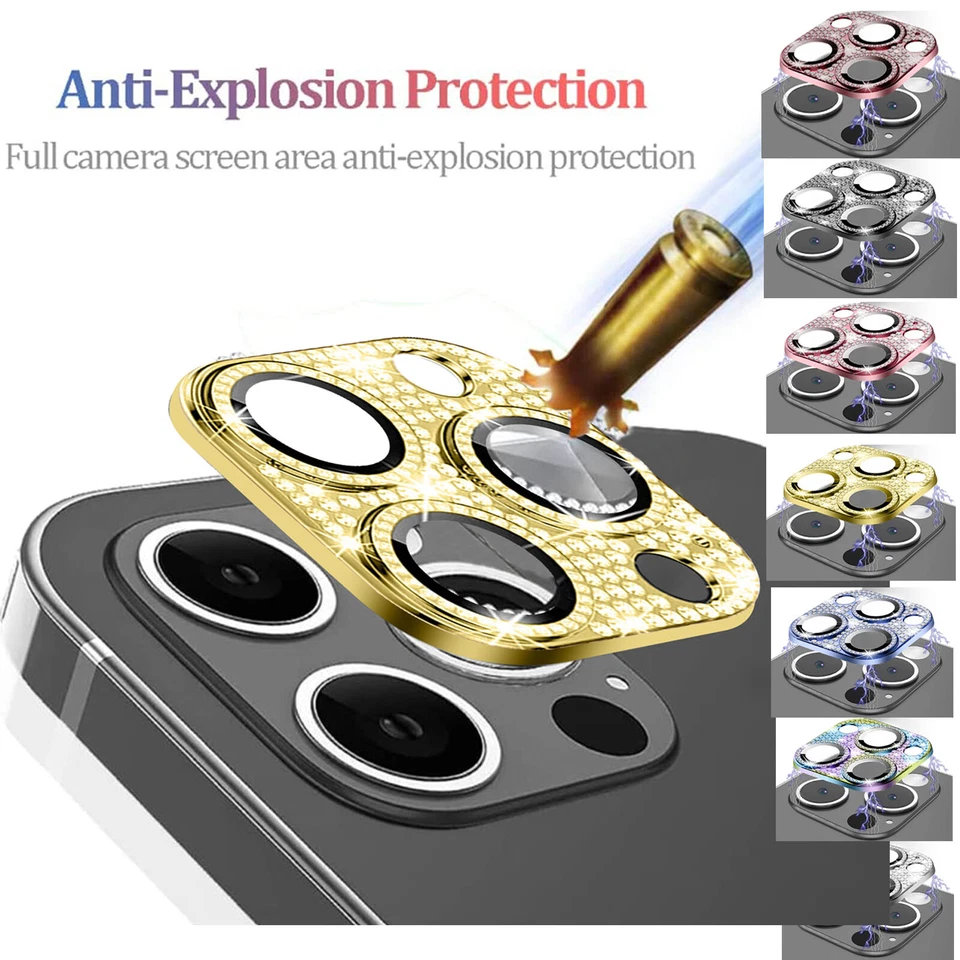 Protector de lente de cámara delgado de metal diamante brillante para iPhone 13 14 16 Pro Max 15 11 Foto 4 de 4