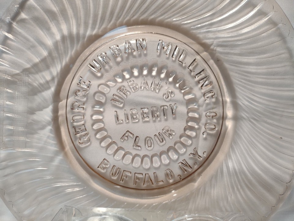 Pink Depression 8" Plate Urban Milling Co. Liberty Flour in