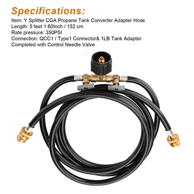 #ad #ad 5ft Propane 2 Way Splitter Adapter Hose 1 lb to 20 lb Converter w Shut Off Valve $27.99