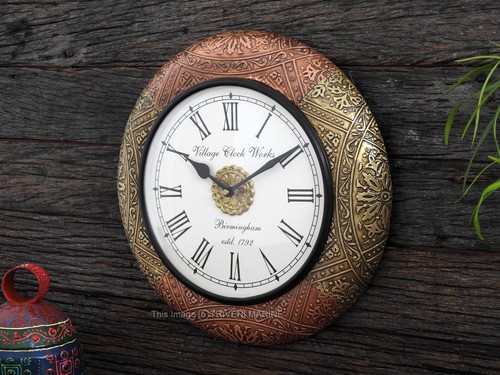 Handcrafted Wooden Wall Clock Hand Crafted Brass Fitted Wall Decor Clock 12 Inch - Picture 2 of 6
