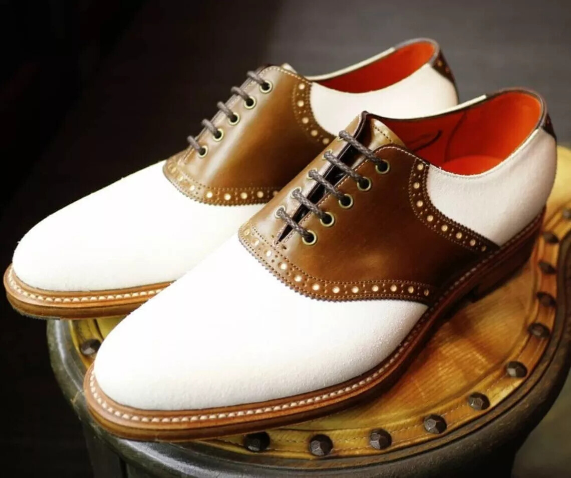 Stylish Mens Handmade Two-Tone Brown & White Leather Brogue  display picture 1