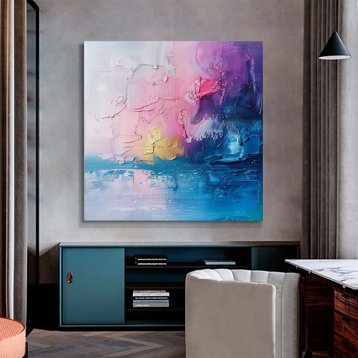 Wall Art Colorful Abstract Painting Navy Blue Painting Purple