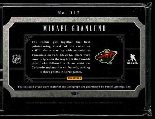 2013-14 Panini Crown Royale RC Silhouette Patch Autographs Mikael Granlund /25 - Picture 2 of 2