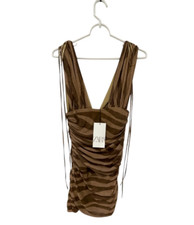 Zara Women Mini Dress M Brown Beige Animal Print Sleeveless Tulle 8183/034 NWT