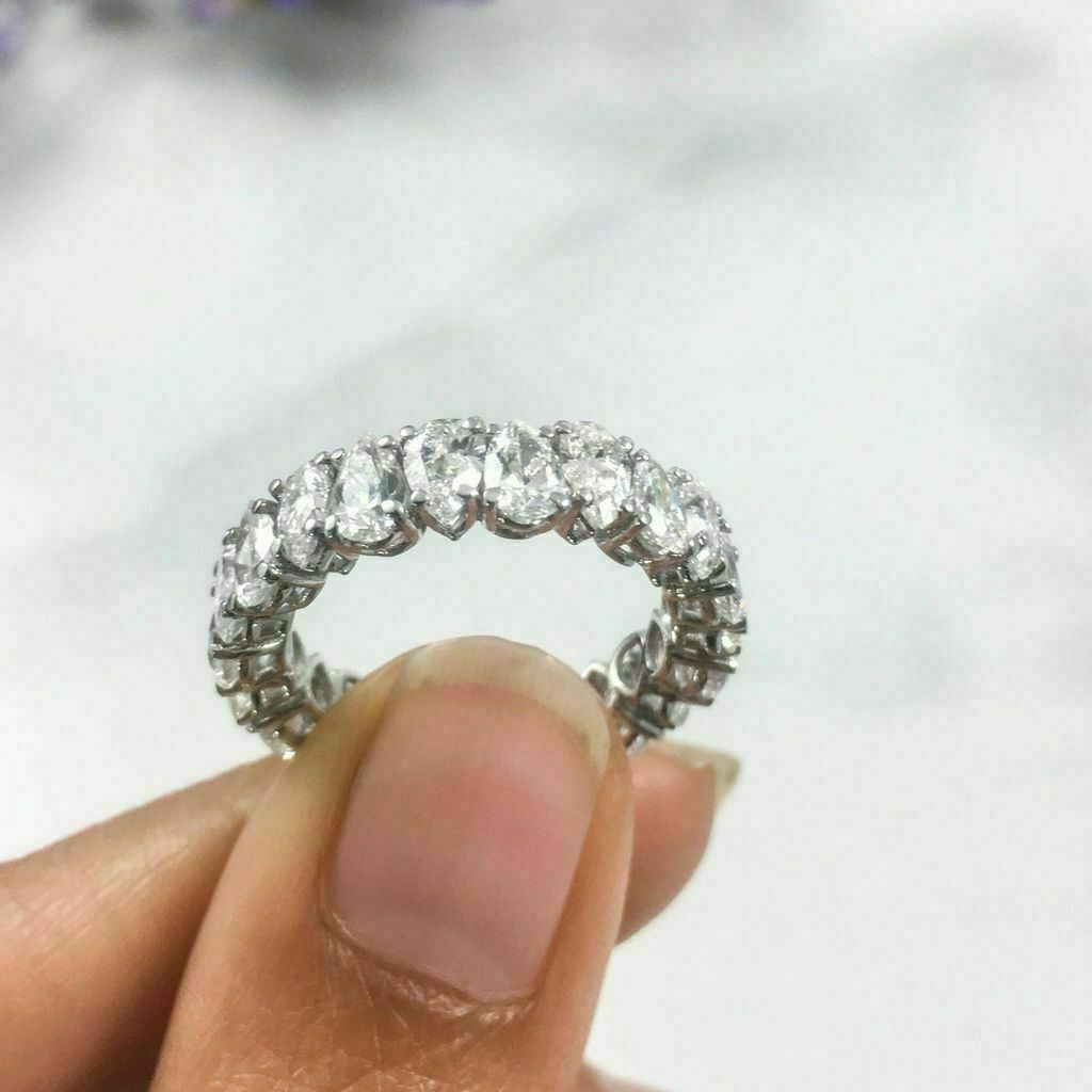 14K White Gold Plated Silver Simulated Pear Cut Diamond Unique Eternity Band