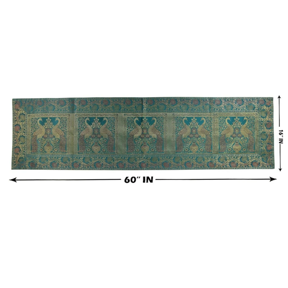 Indian Table Runner Art Decor Brocade Silky Party Wedding Table Cover Tapestry - Image 3 of 4