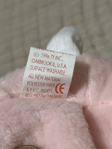 1996 RARE & RETIRED TY BEANIE BABY~HOPPITY THE PINK BUNNY 8" Tag With Errors - Picture 6 of 7