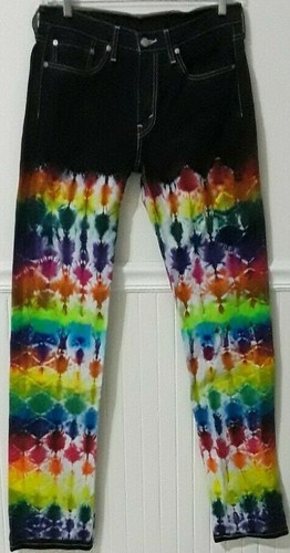 Nuevos pantalones vaqueros Tie Dye Levis 514 32 x 36 cremalleras algodón/elastano negro con arco iris - Imagen 1 de 4