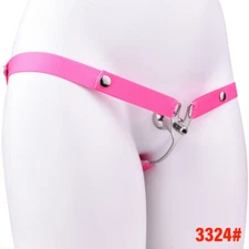 3324# Pink Metal Negative Male Chastity Cage Device Nylon Elastic Belt w/Plug