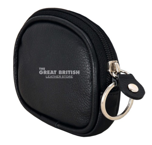 Unisex Zip Coin Purse Key Holder Small Soft Real Leather Black Pouch Wallet - Picture 3 of 5
