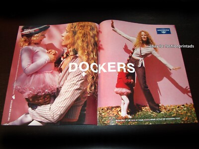vintage DOCKERS 2-Page PRINT AD Fall 2002 ROSIE VELA beautiful redhead and child