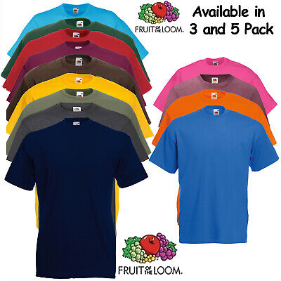 3 & 5 Pack Mens Fruit Of The Loom 100% Cotton Plain Tee Shirts T