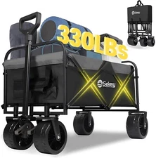 Folding Utility Cart with Big All-Terrain  Wheels & Drink Holders, Black&Grey