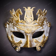 White Gold Pegasus Roman Greek Emperor Masquerade Venetian Party Face Mask