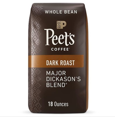 Peet's Coffee Dark Roast Whole Bean Coffee Major Dickason's Blend 18 OZ 07/2022