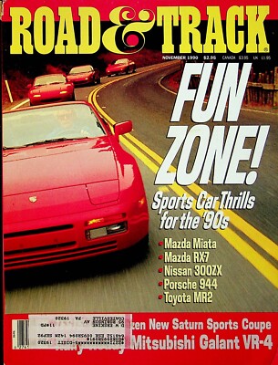 Road & Track Magazine November 1990 Maxda Miata, Porsche 944, Mitsubishi Galant