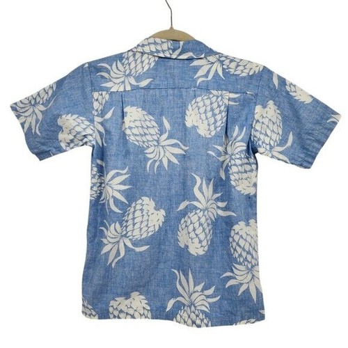 Vintage RJC Boys 10 Hawaiian Shirt Reverse Print Pineapple Blue Button Retro - Picture 3 of 9