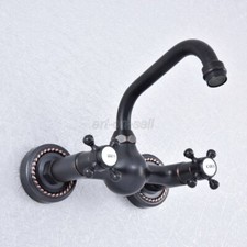 Oil Rubbed Bronze Swivel Spout Bathroom Basin Sink Faucet Mixer Tap Wall Mount