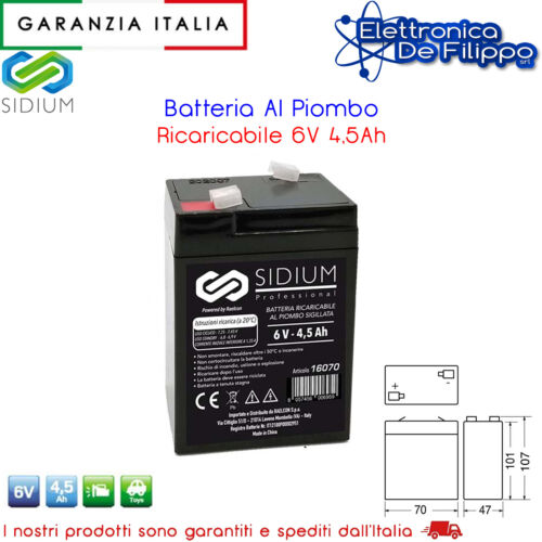 Batteria Ermetica Al Piombo AGM 6V 4Ah/4.5Ah Ricaricabile Faston 4.8mm - Foto 1 di 2