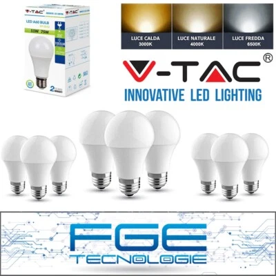 10 LAMPADINE LED V-Tac E27 8.5W Goccia Sfera Lampade LUCE Calda Naturale Fredda