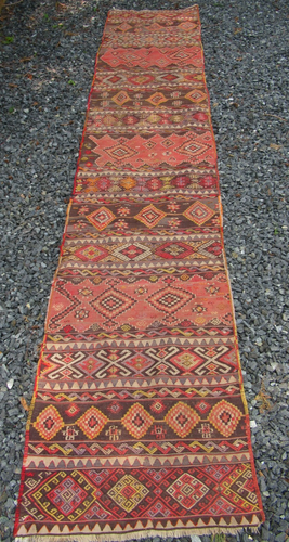 Vintage Turkish Kilim Balya handmade Runner rug 144" x 29" - 第 1/11 張圖片