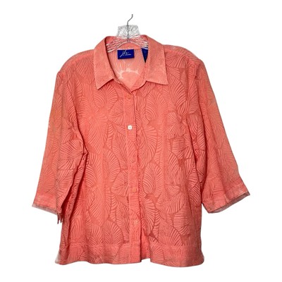 JH Collectibles Pink Burnout Floral Scroll 3/4 Sleeves Button Up Top Size L