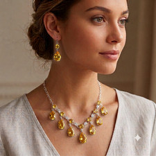 Citrine Necklace & Earrings Set | Handmade 925 Sterling Silver Jewelry Set