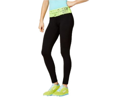 Material Girl Active Juniors Lace Contrast Yoga Leggings in Black Size XL