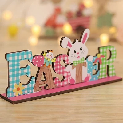 2 Pcs Spring Easter Wooden Table Signs Easter Party Decorations Wood Table Decor - Image 1 of 4