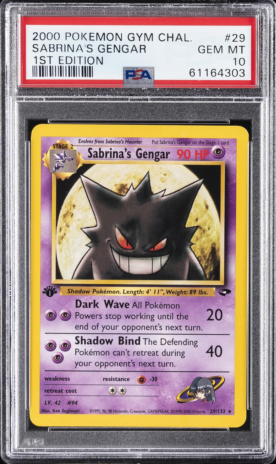 2000 POKEMON GYM CHALLENGE 1ST ED #29 SABRINA'S GENGAR PSA 10