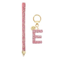 Initial Letter E Keychain for Women Rhinestone Alphabet Keychain Pink 